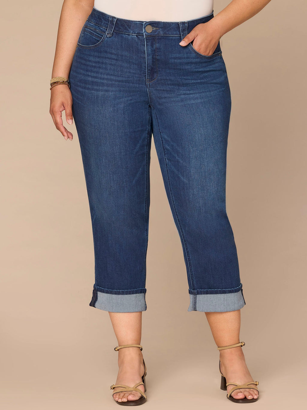"Ab"solution® High Rise Round Up Yoke Cuffed Plus Size Boyfriend Jeans