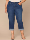 "Ab"solution® High Rise Round Up Yoke Cuffed Plus Size Boyfriend Jeans