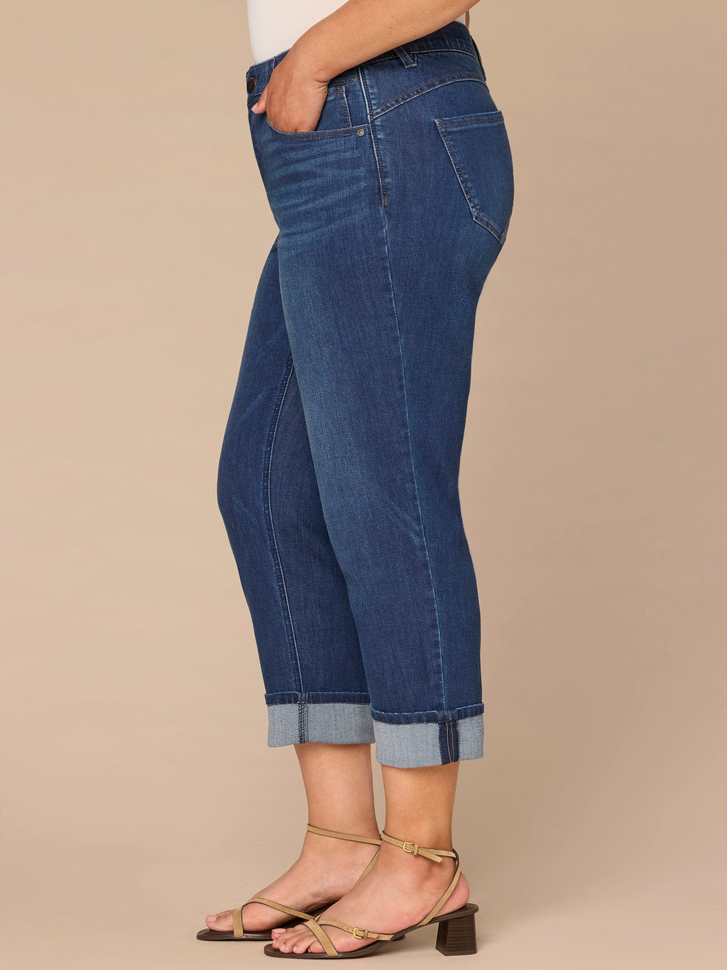 "Ab"solution® High Rise Round Up Yoke Cuffed Plus Size Boyfriend Jeans