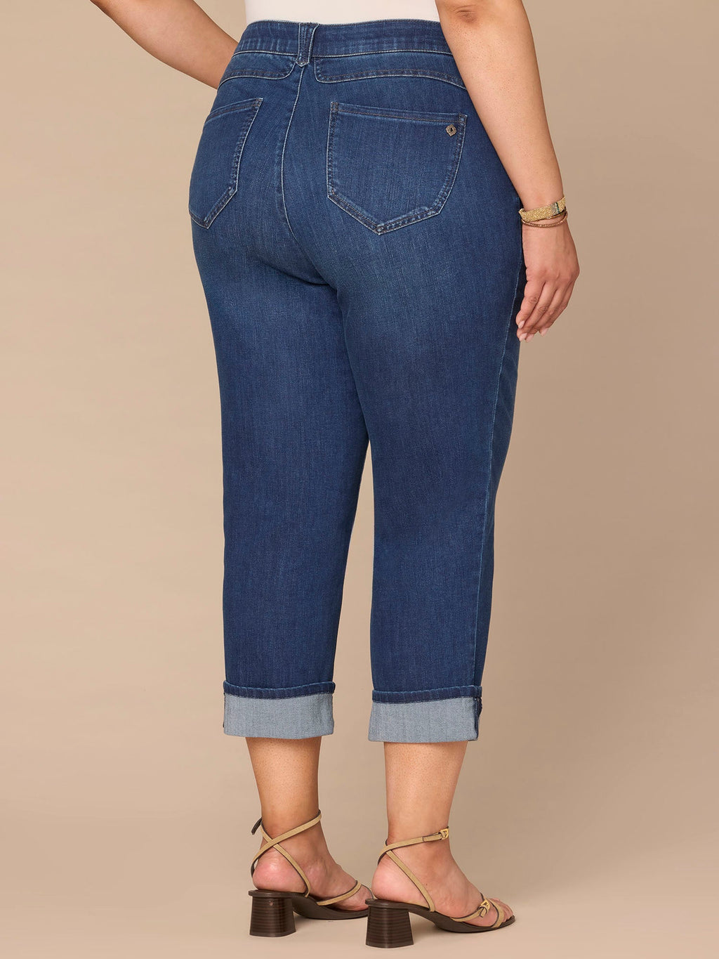 "Ab"solution® High Rise Round Up Yoke Cuffed Plus Size Boyfriend Jeans
