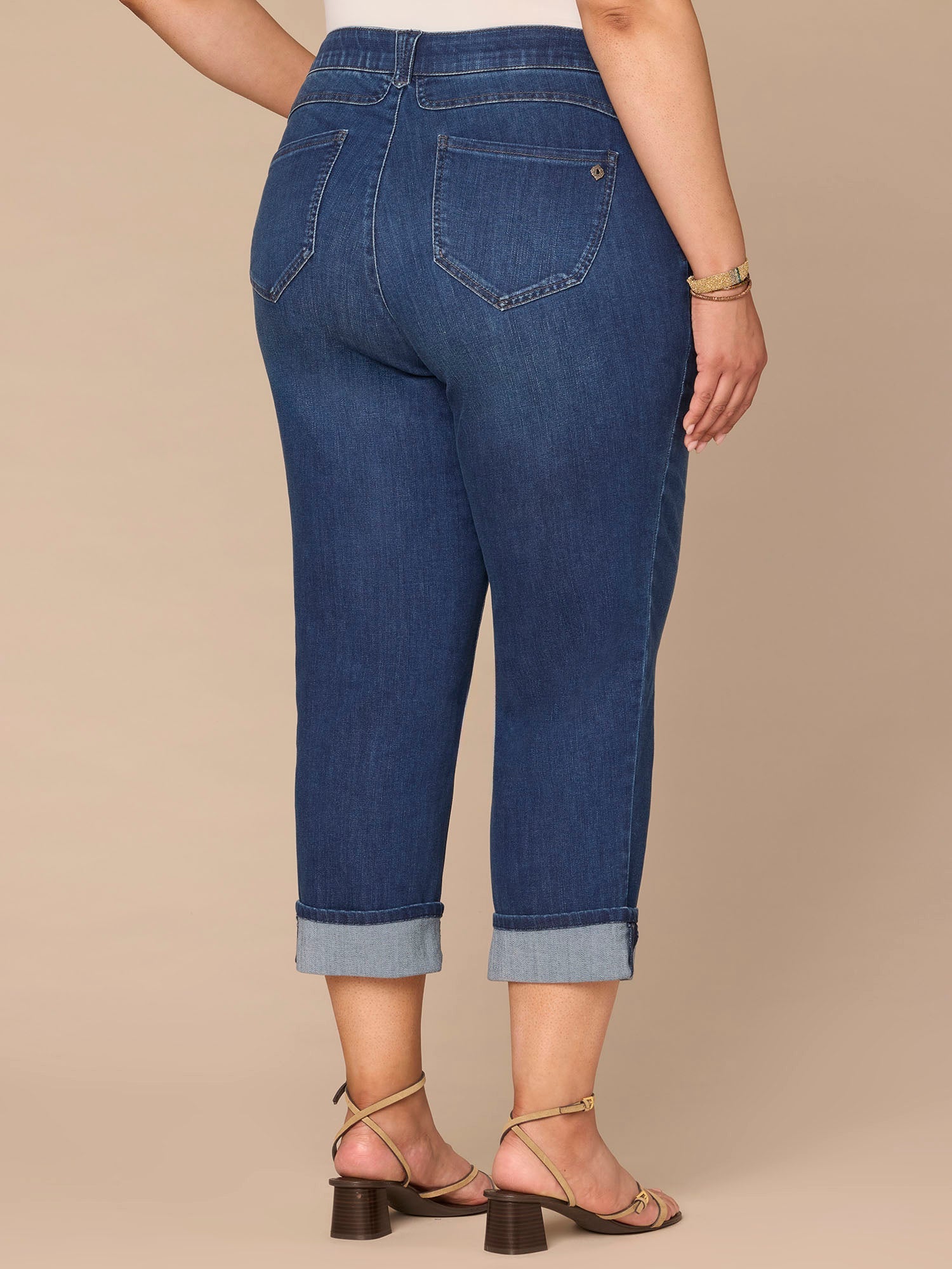 "Ab"solution® High Rise Round Up Yoke Cuffed Plus Size Boyfriend Jeans
