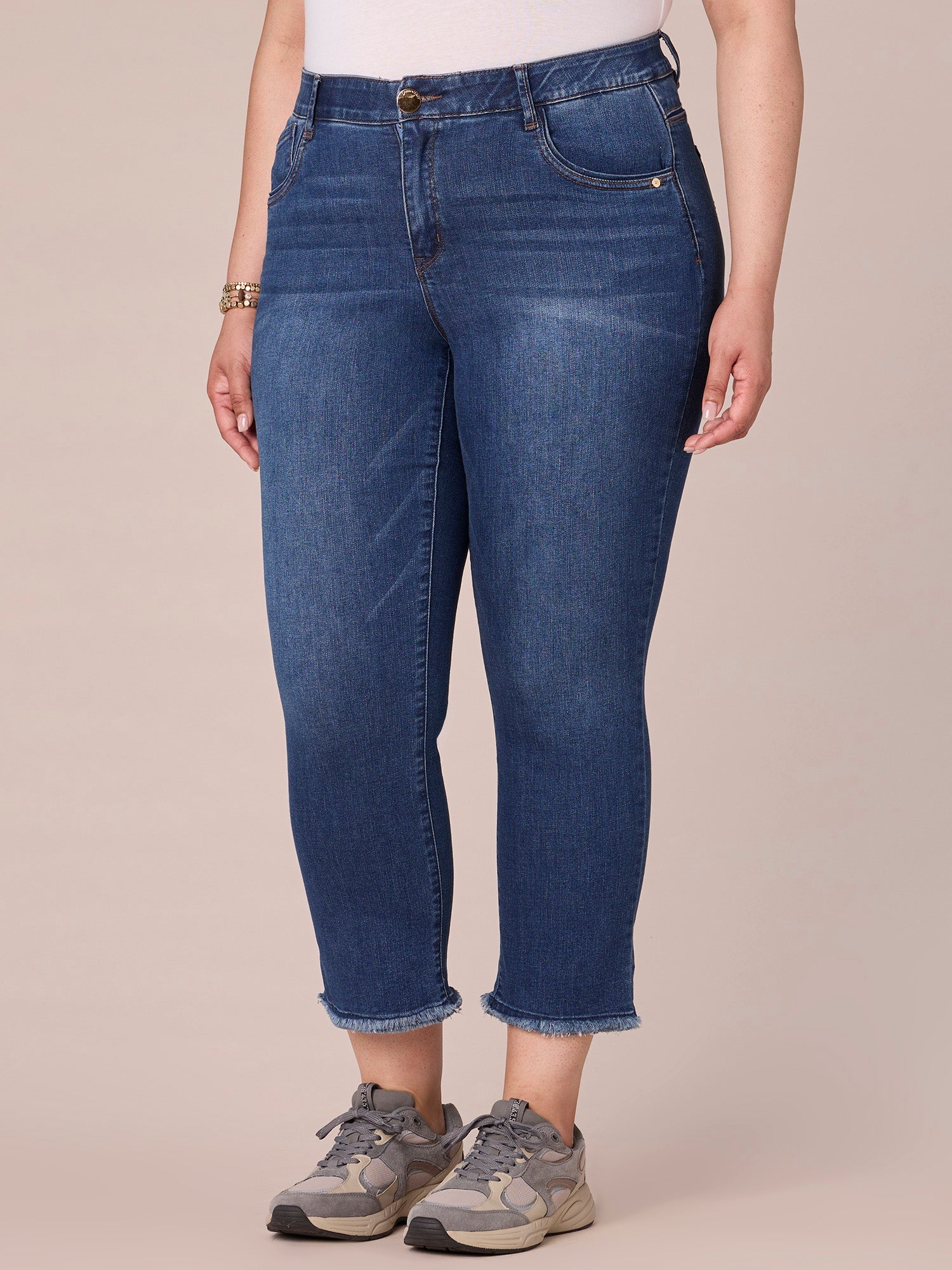 "Ab"solution Plus Size Cascading "D" Embroidery Slim Straight Jean
