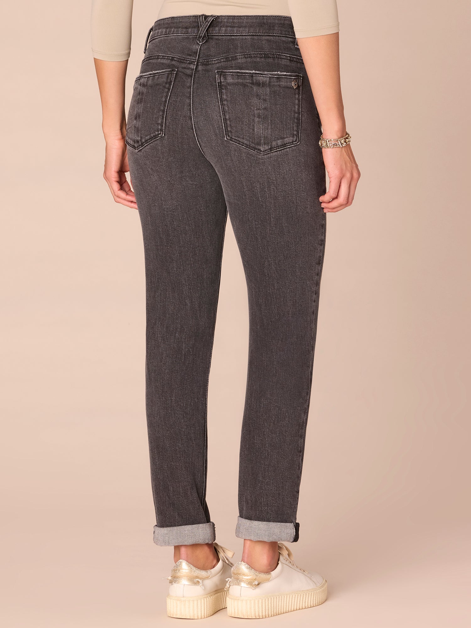 "Ab"solution® Mid-Rise Plus Size Girlfriend Jeans with Roll Cuff
