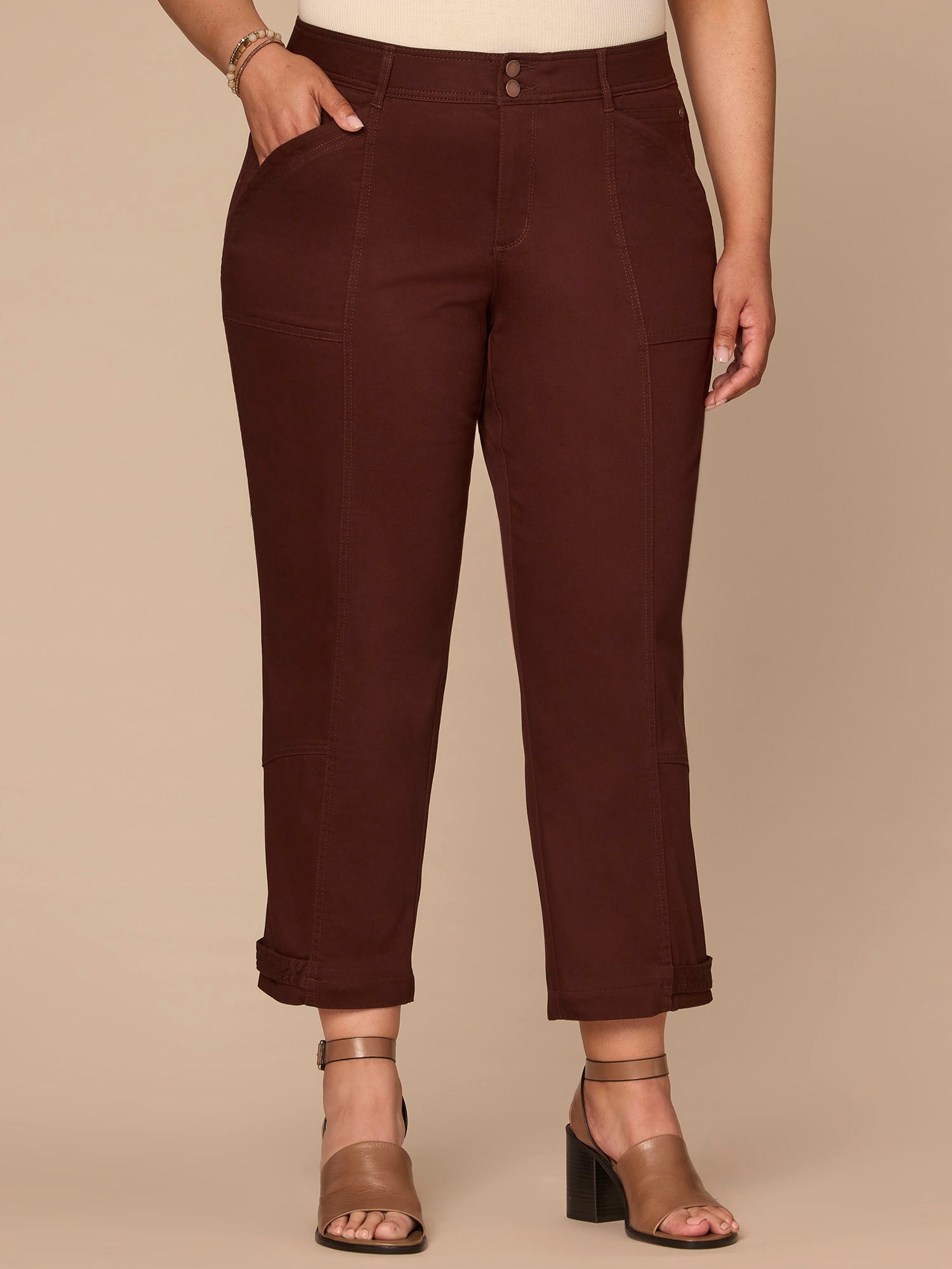 "Ab"solution High Rise Tapered Utility Plus Size Pants with Snap Hem