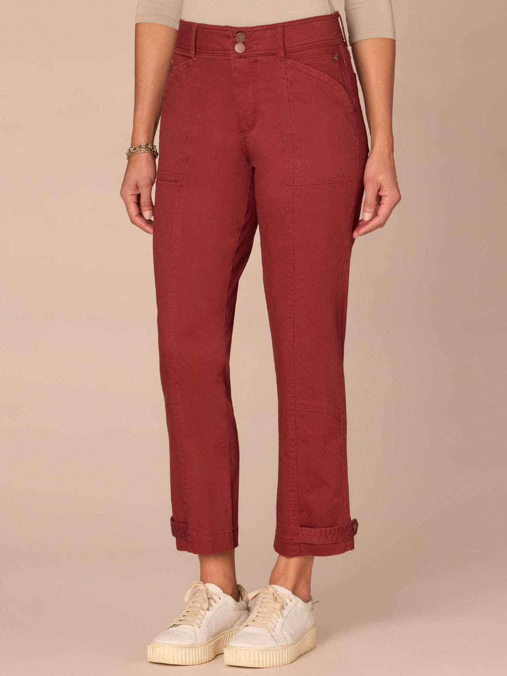 "Ab"solution High Rise Tapered Utility Plus Size Pants with Snap Hem