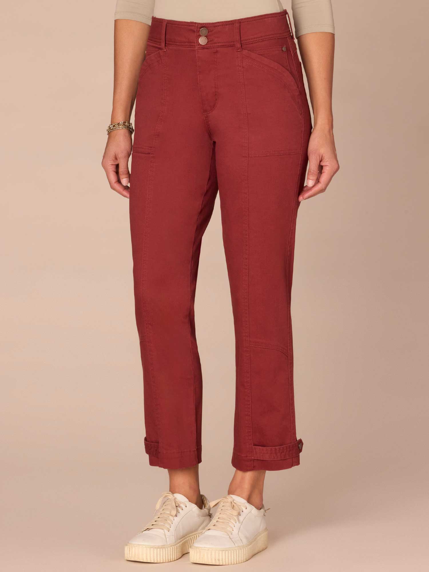 "Ab"solution High Rise Tapered Utility Plus Size Pants with Snap Hem