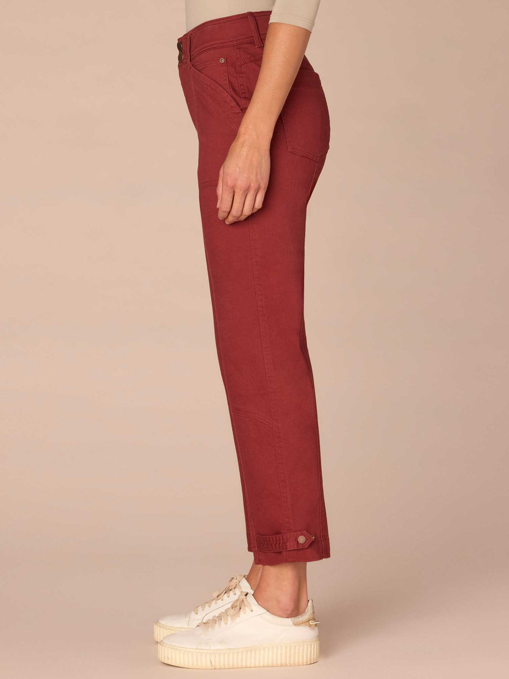 "Ab"solution High Rise Tapered Utility Plus Size Pants with Snap Hem