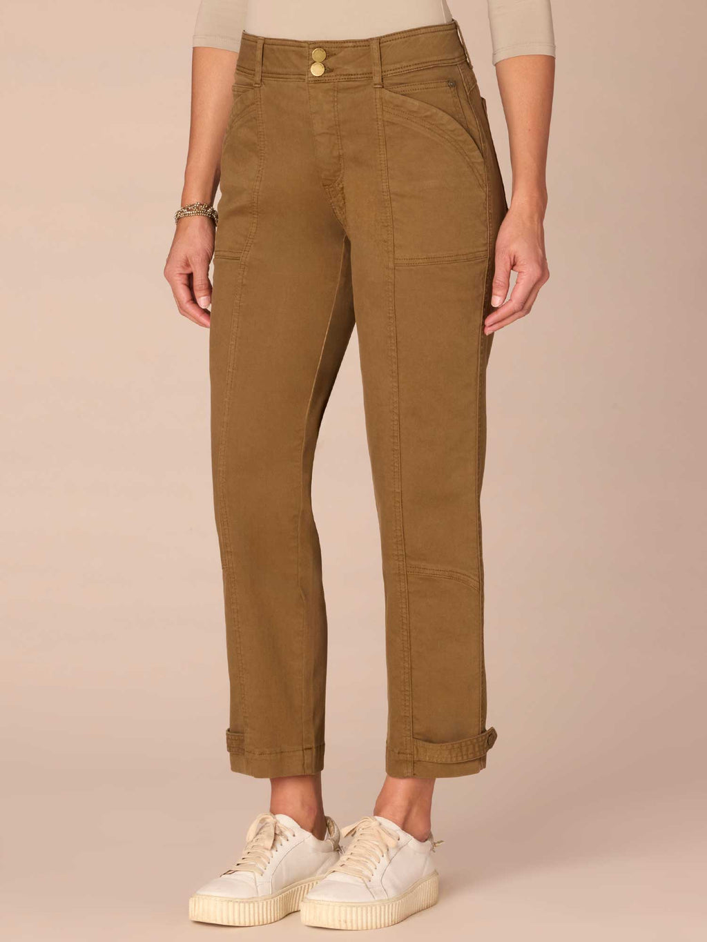 "Ab"solution High Rise Tapered Utility Plus Size Pants with Snap Hem
