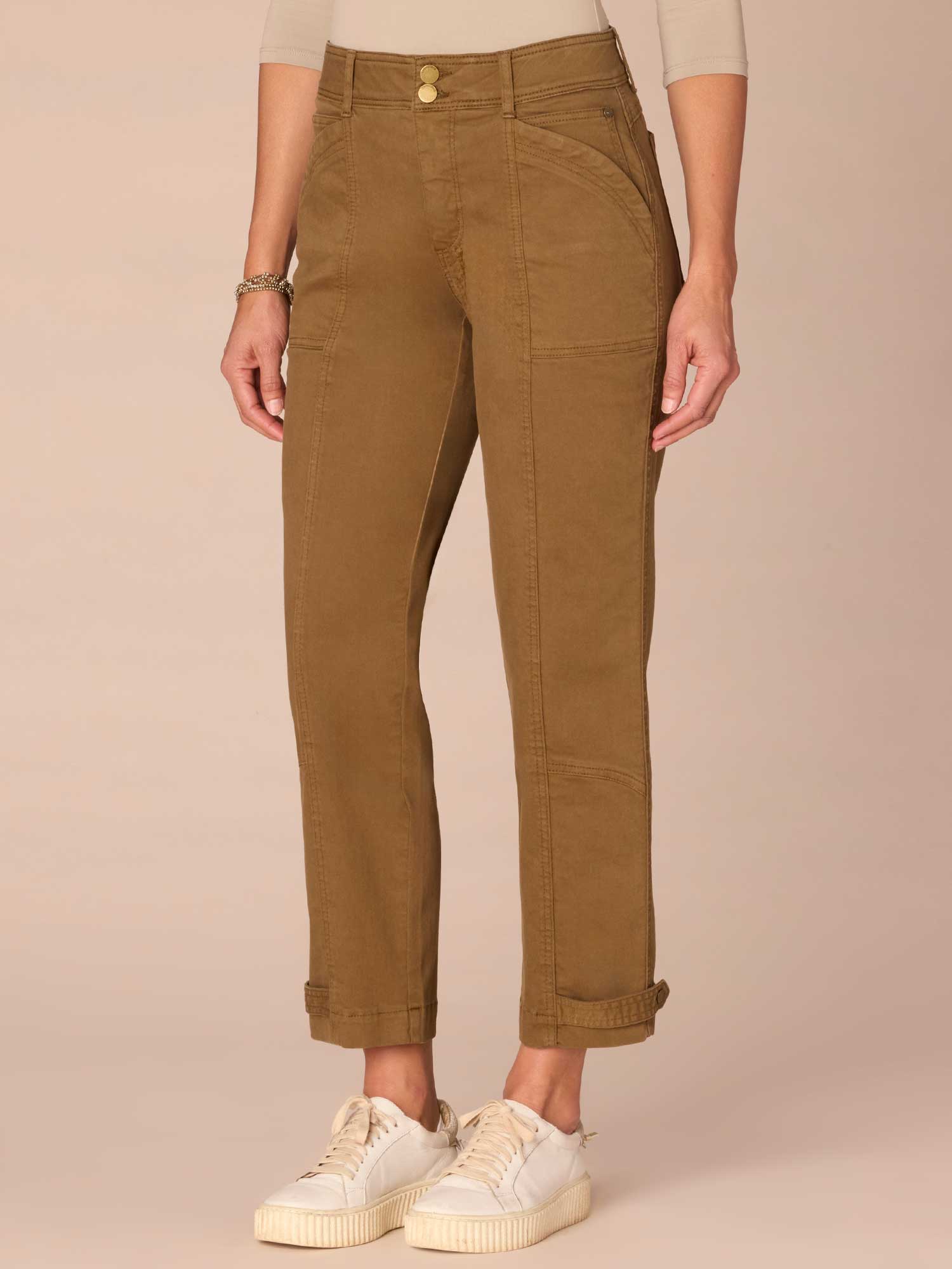 "Ab"solution High Rise Tapered Utility Plus Size Pants with Snap Hem
