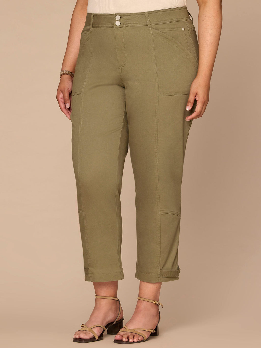 "Ab"solution High Rise Tapered Utility Plus Size Pants with Snap Hem