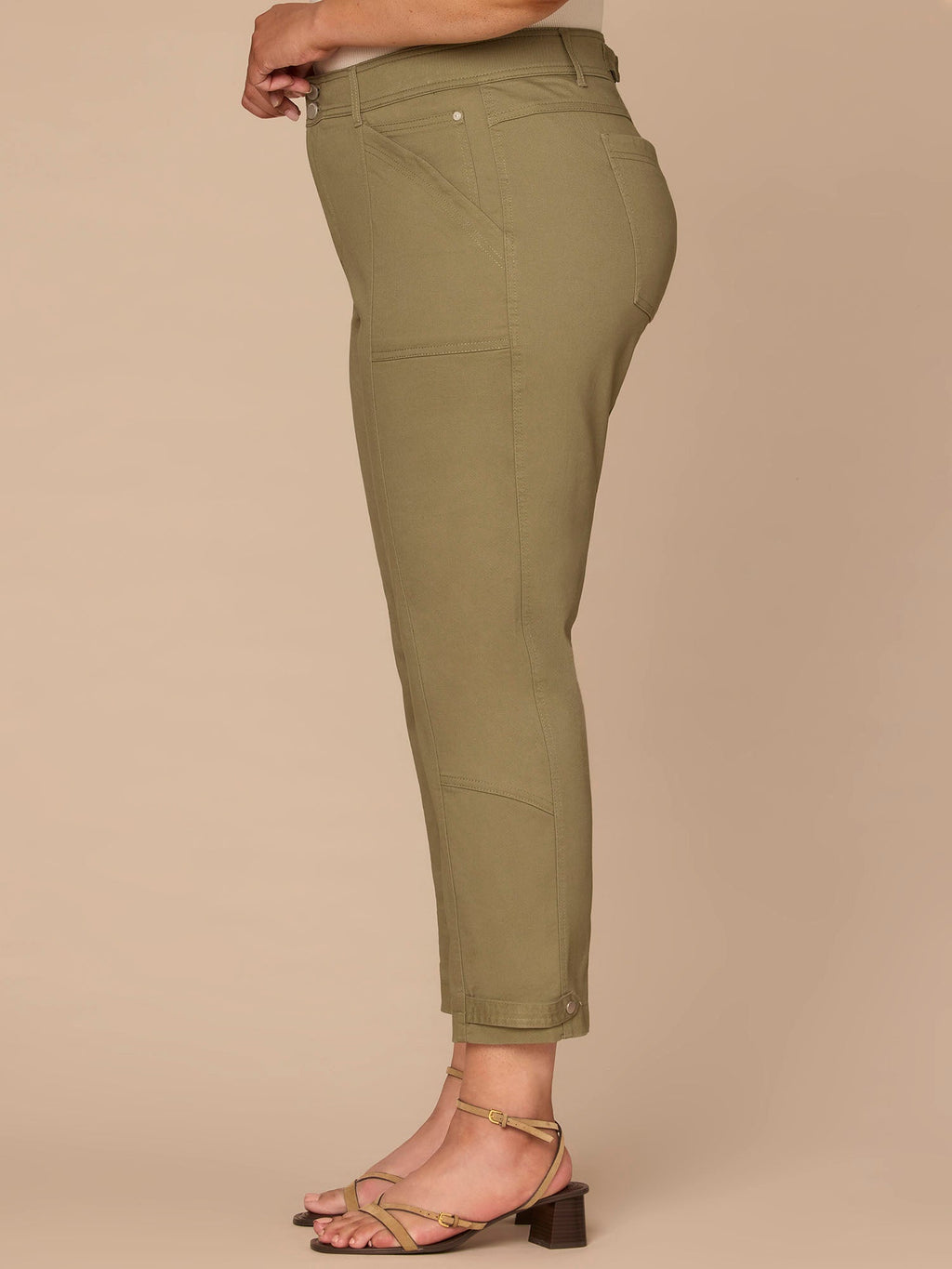 "Ab"solution High Rise Tapered Utility Plus Size Pants with Snap Hem