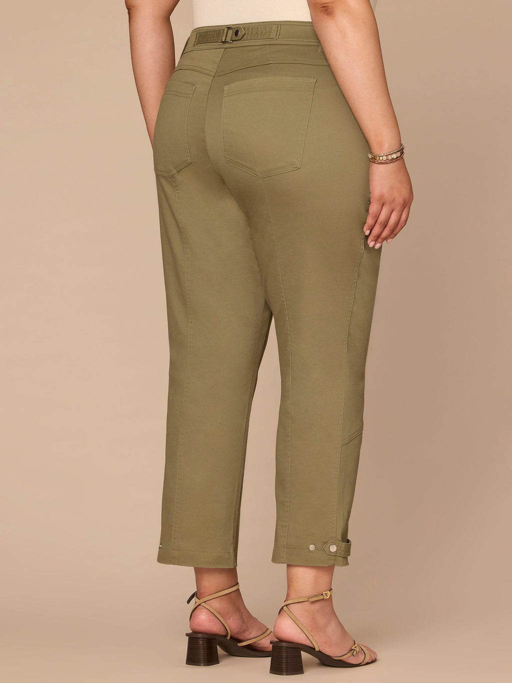 "Ab"solution High Rise Tapered Utility Plus Size Pants with Snap Hem