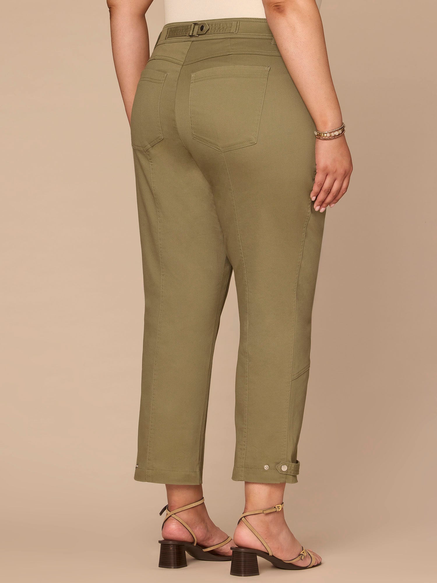 "Ab"solution High Rise Tapered Utility Plus Size Pants with Snap Hem