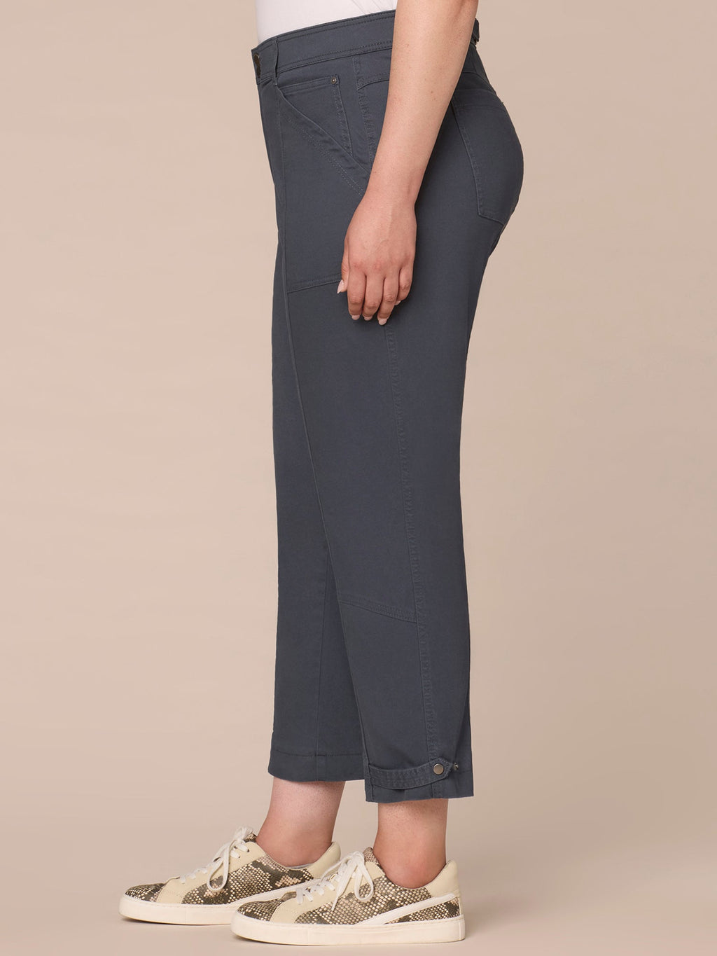 "Ab"solution High Rise Tapered Utility Plus Size Pants with Snap Hem