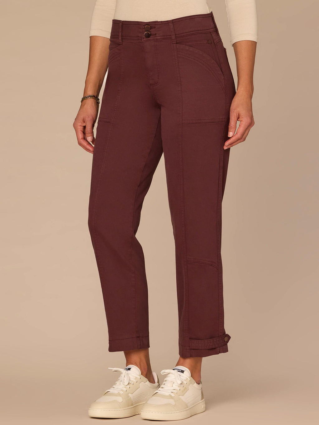 "Ab"solution High Rise Tapered Utility Plus Size Pants with Snap Hem