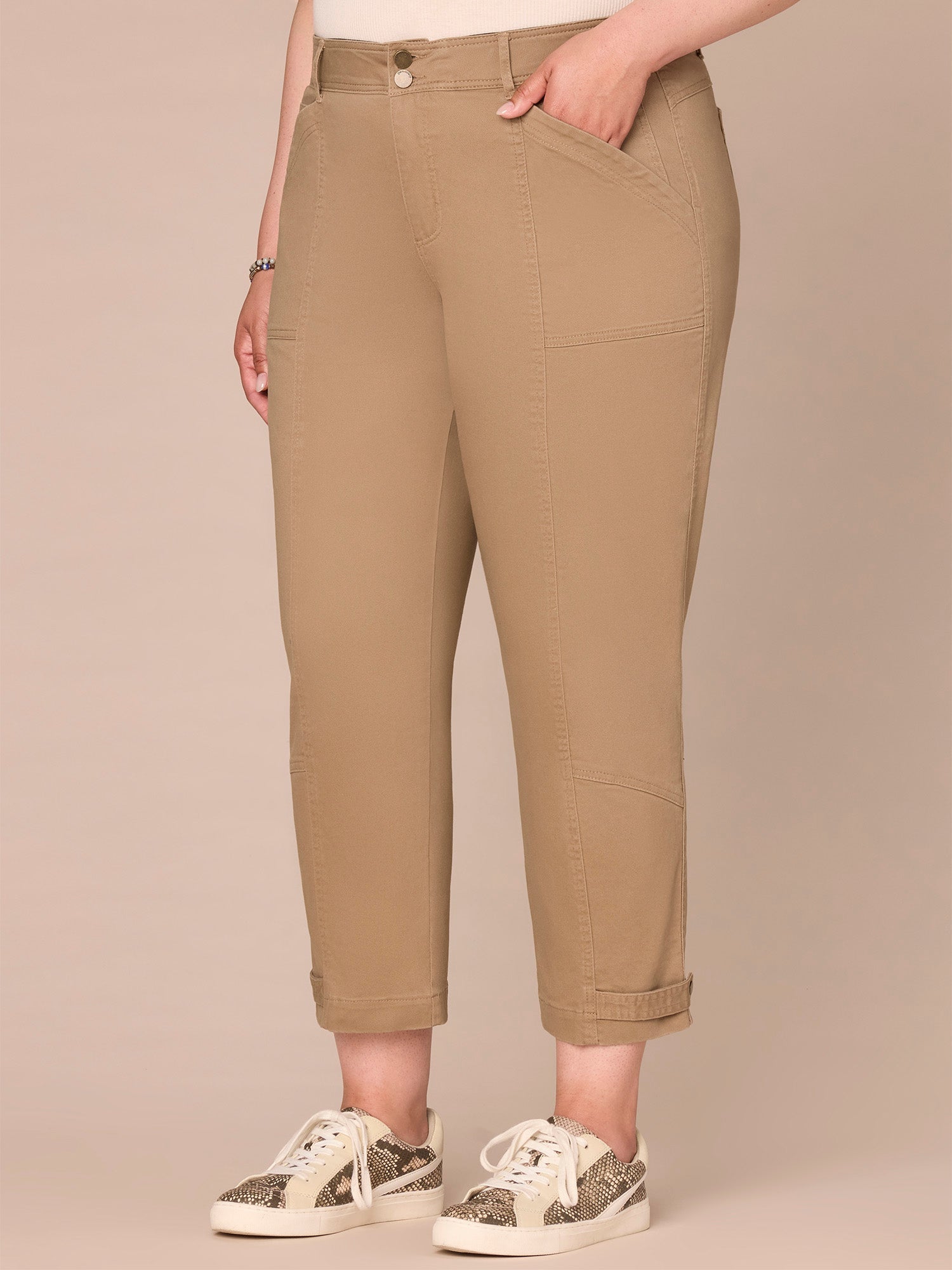 "Ab"solution High Rise Tapered Utility Plus Size Pants with Snap Hem