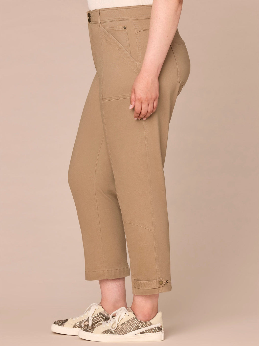"Ab"solution High Rise Tapered Utility Plus Size Pants with Snap Hem