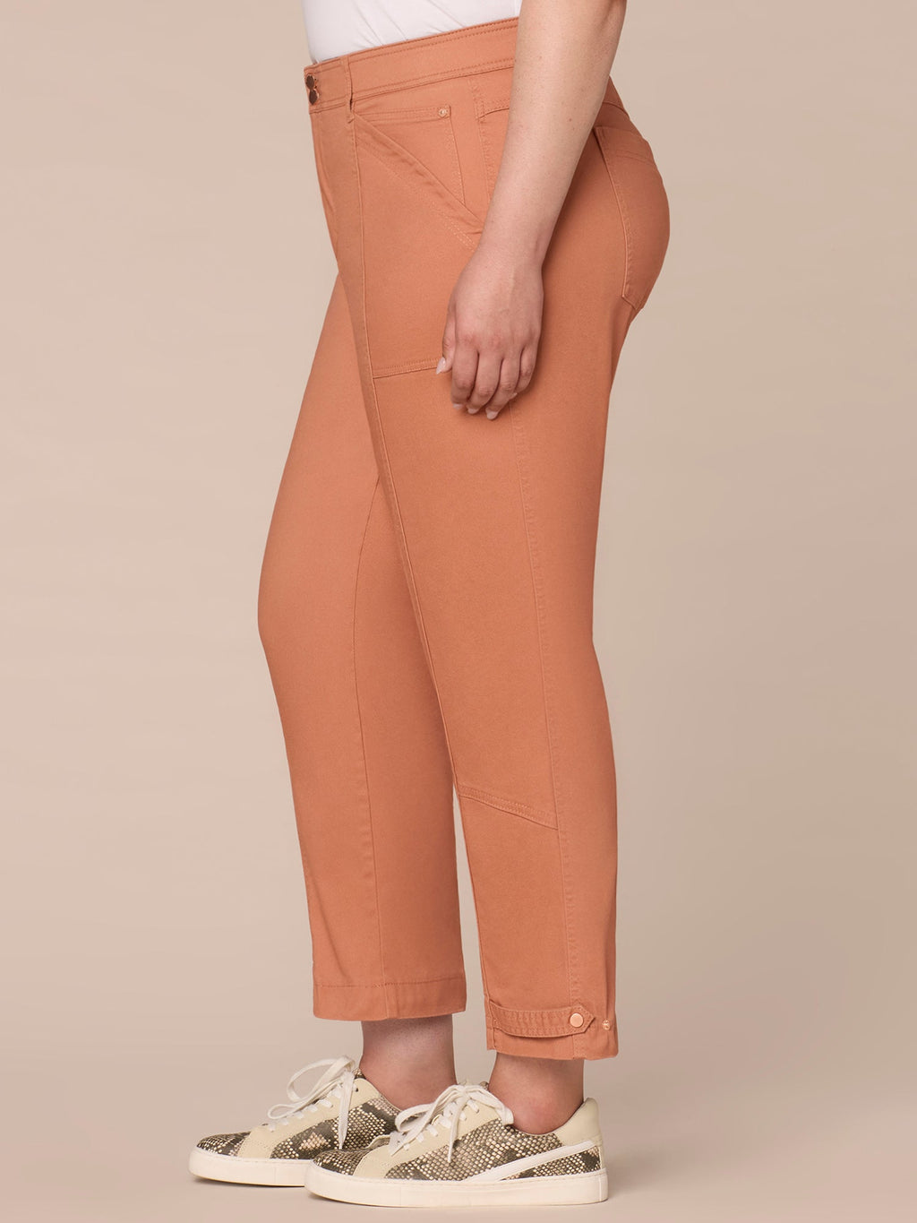 "Ab"solution High Rise Tapered Utility Plus Size Pants with Snap Hem