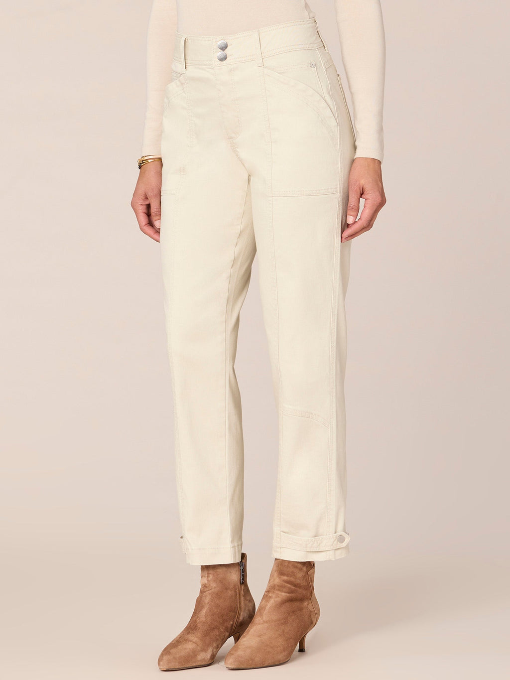 "Ab"solution High Rise Tapered Utility Plus Size Pants with Snap Hem
