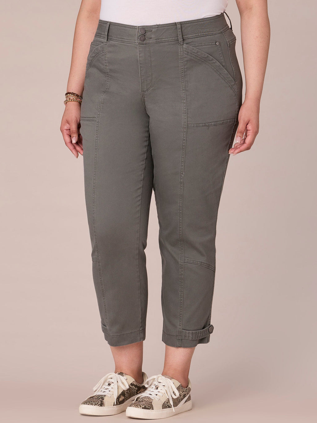"Ab"solution High Rise Tapered Utility Plus Size Pants with Snap Hem