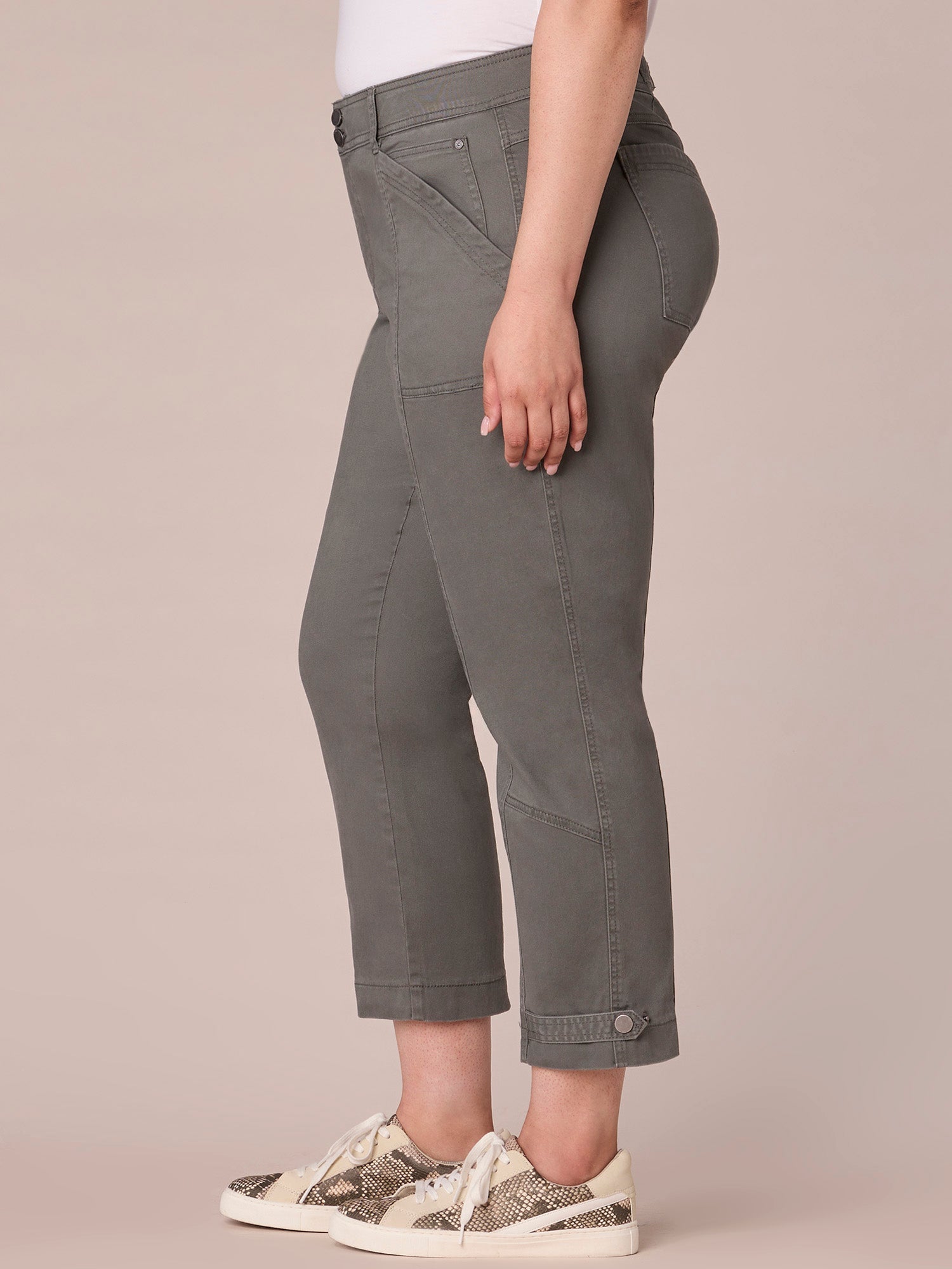 "Ab"solution High Rise Tapered Utility Plus Size Pants with Snap Hem