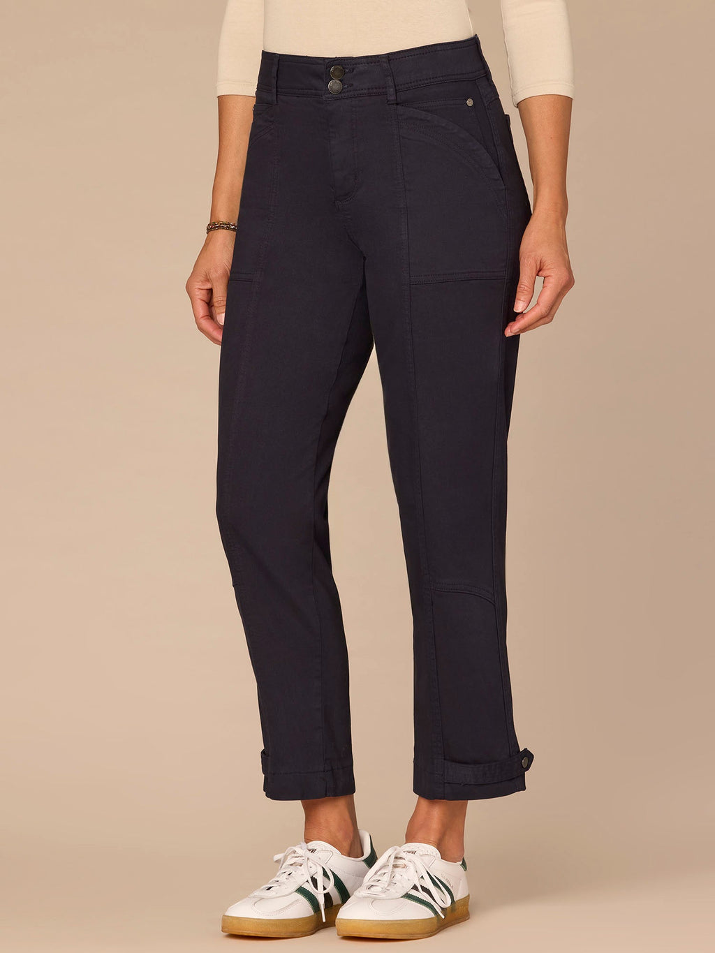 "Ab"solution High Rise Tapered Utility Plus Size Pants with Snap Hem