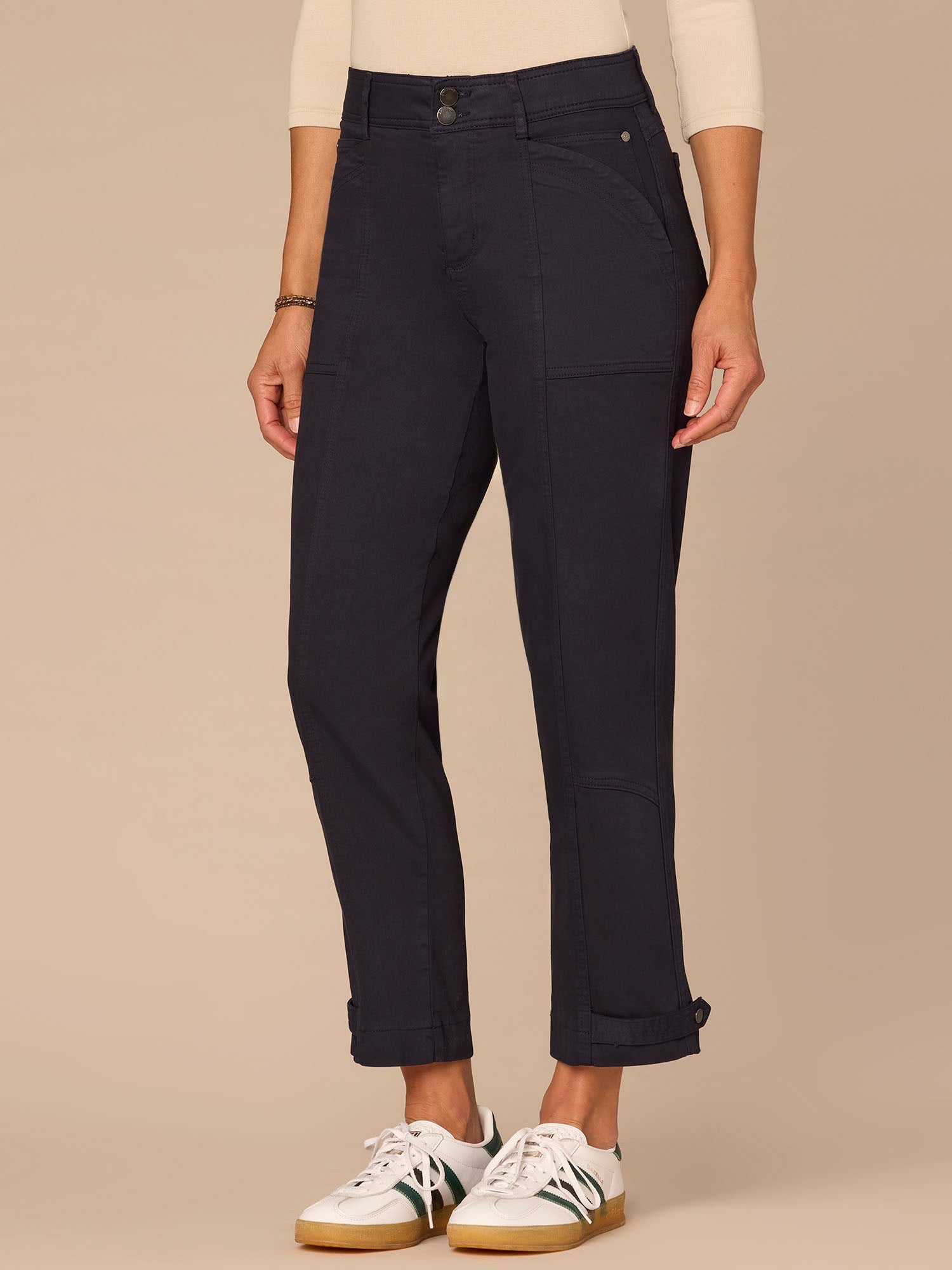 "Ab"solution High Rise Tapered Utility Plus Size Pants with Snap Hem