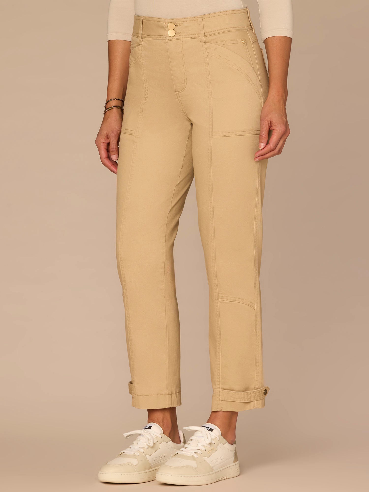 "Ab"solution High Rise Tapered Utility Plus Size Pants with Snap Hem
