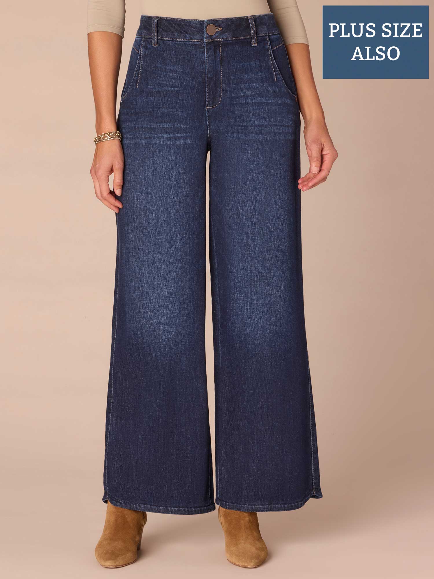 "Ab"solution® Skyrise Wide Leg Plus Size Jeans with Tulip Hem