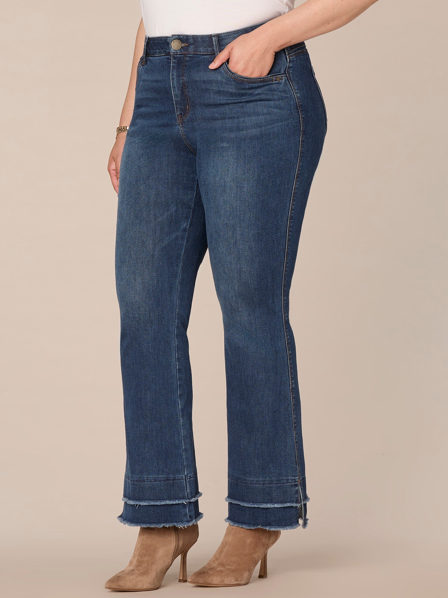 "Ab"solution High Rise Fray Hem Itty Bitty More Boot Plus Size Jeans