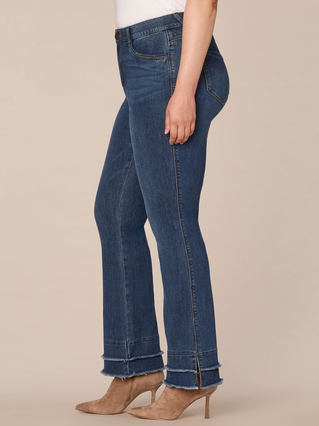 "Ab"solution High Rise Fray Hem Itty Bitty More Boot Plus Size Jeans