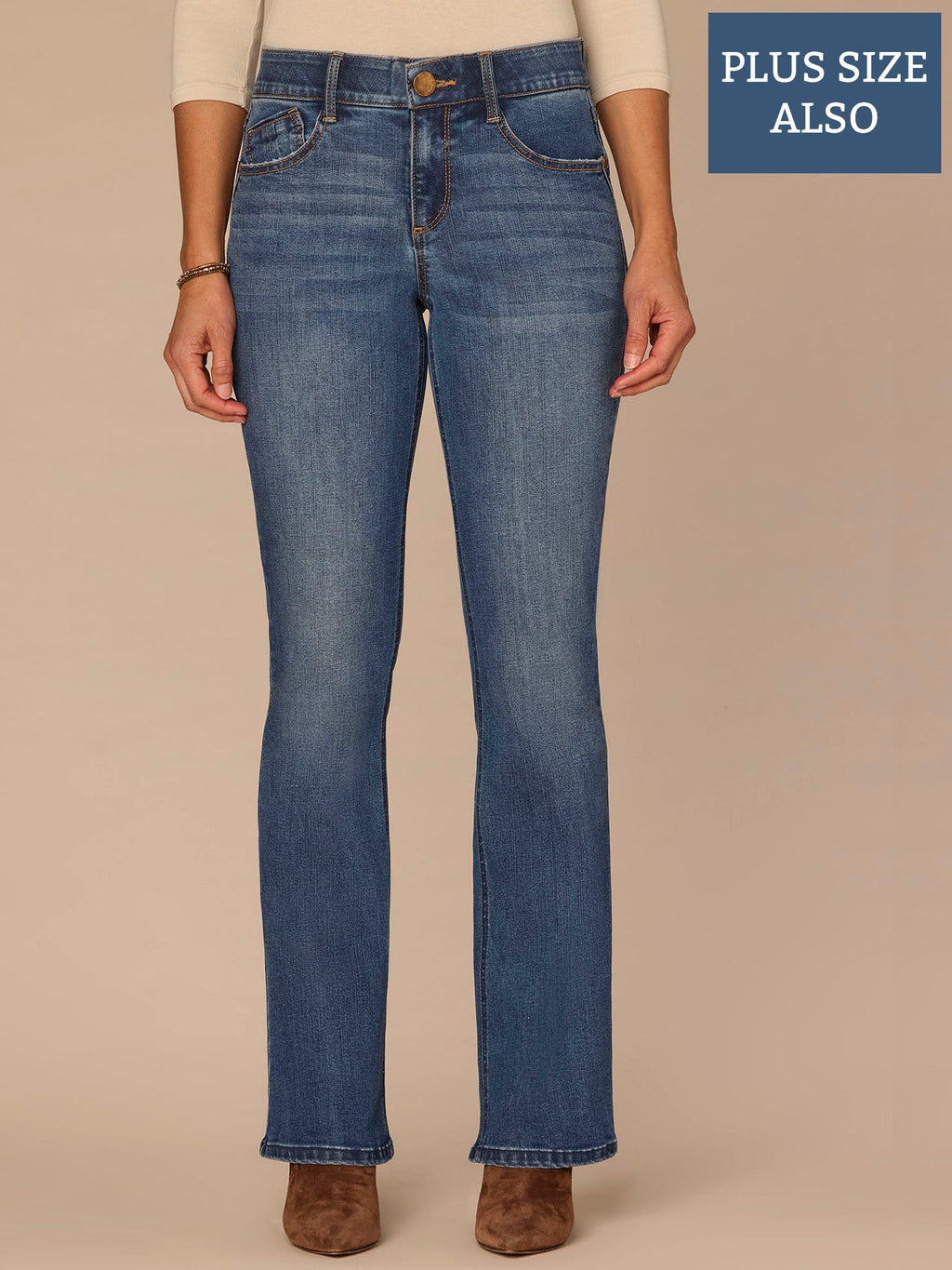 "Ab"solution® High Rise Blue Artisanal Itty Bitty Boot Plus Size Jeans
