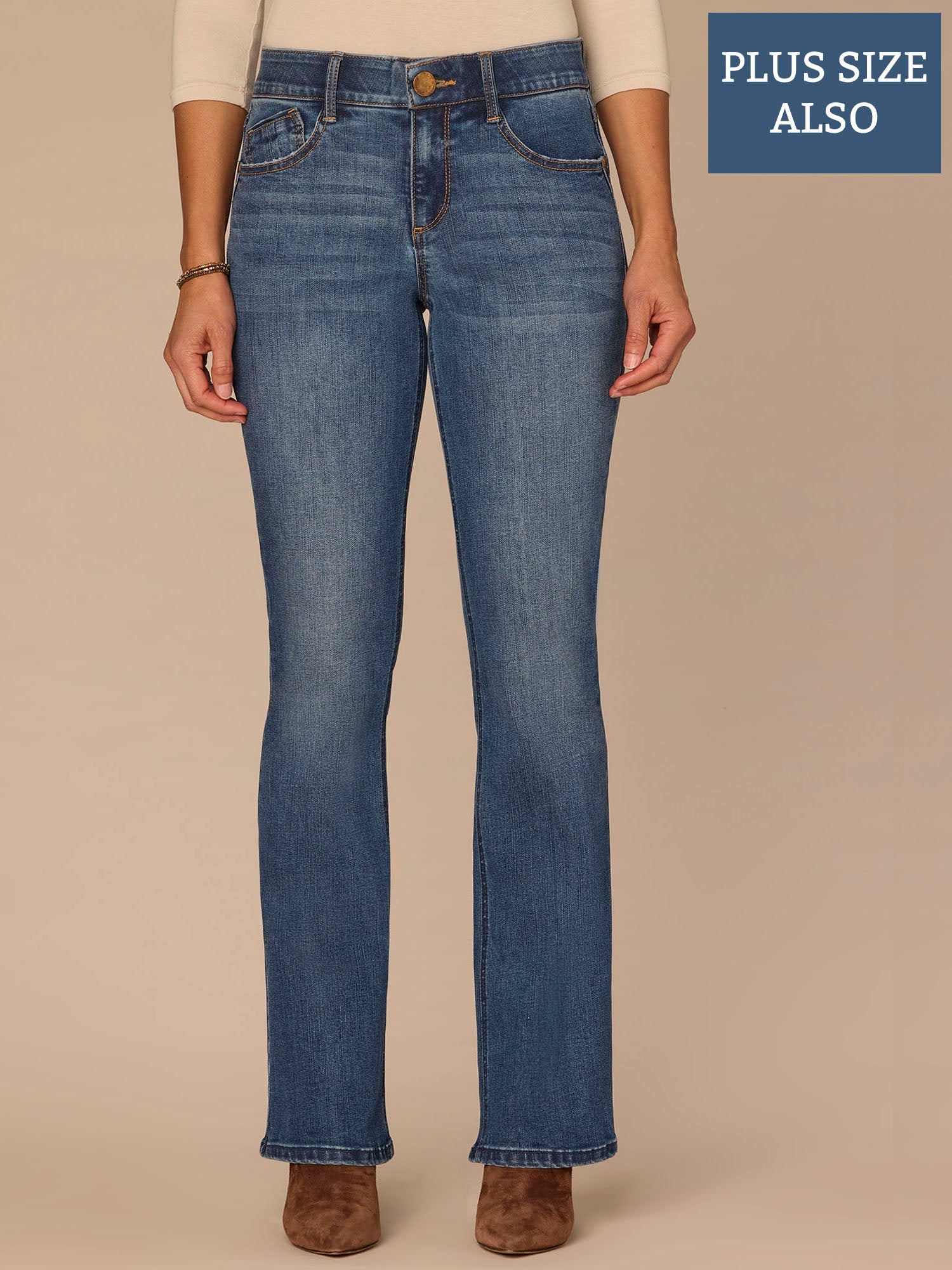 "Ab"solution® High Rise Blue Artisanal Itty Bitty Boot Plus Size Jeans