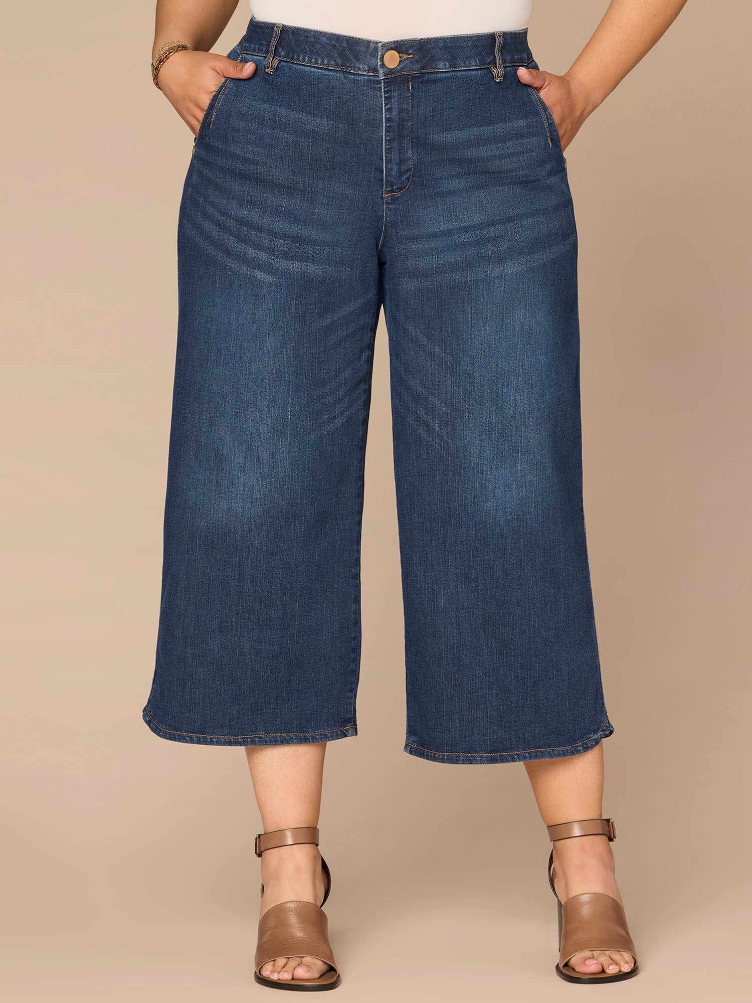 "Ab"solution® Skyrise Dart Seam Tulip Hem Crop Plus Size Wide Leg Jean