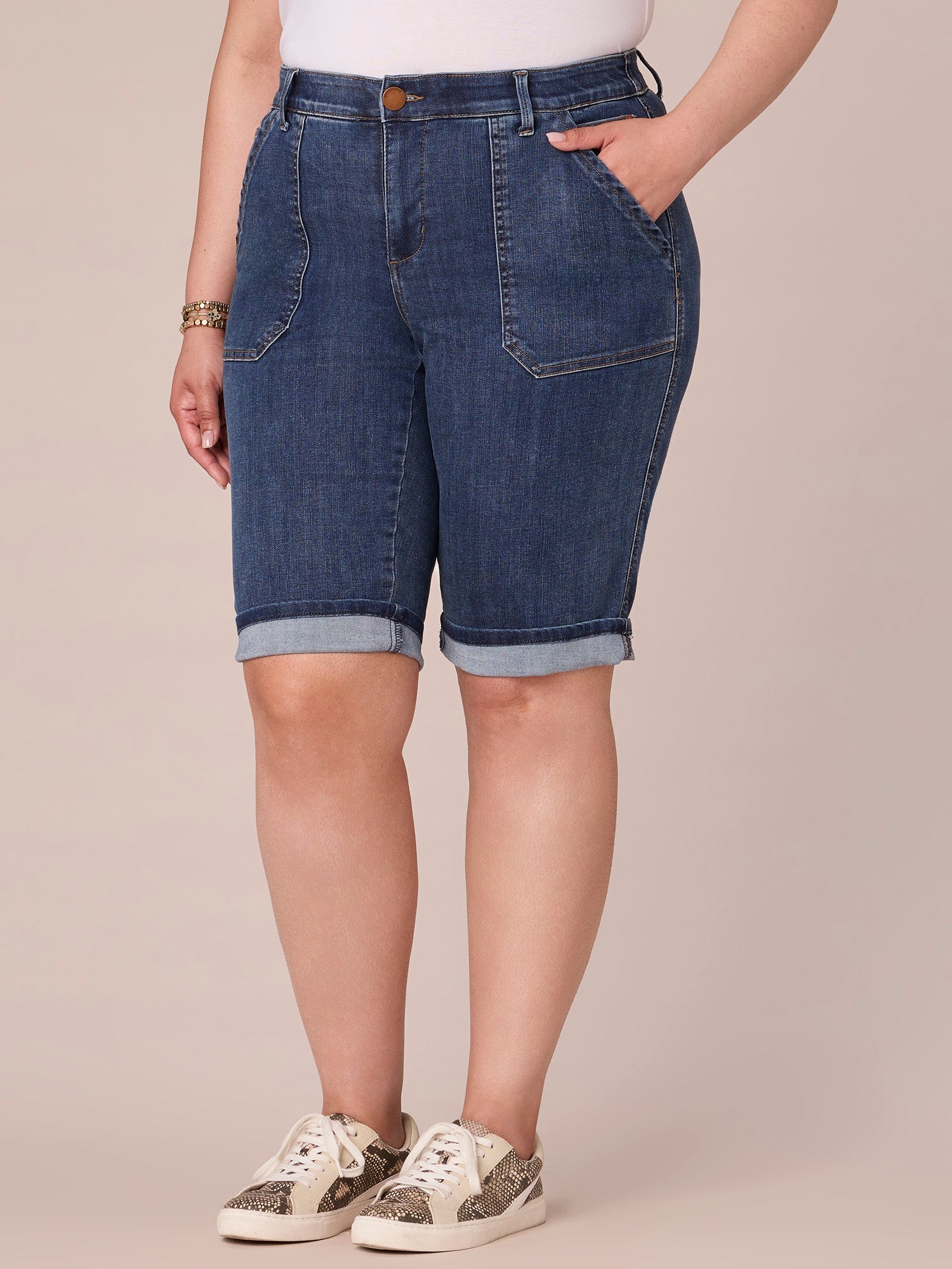 "Ab"solution Plus Size Coin Pocket Bermuda Short with Cuffed Hem