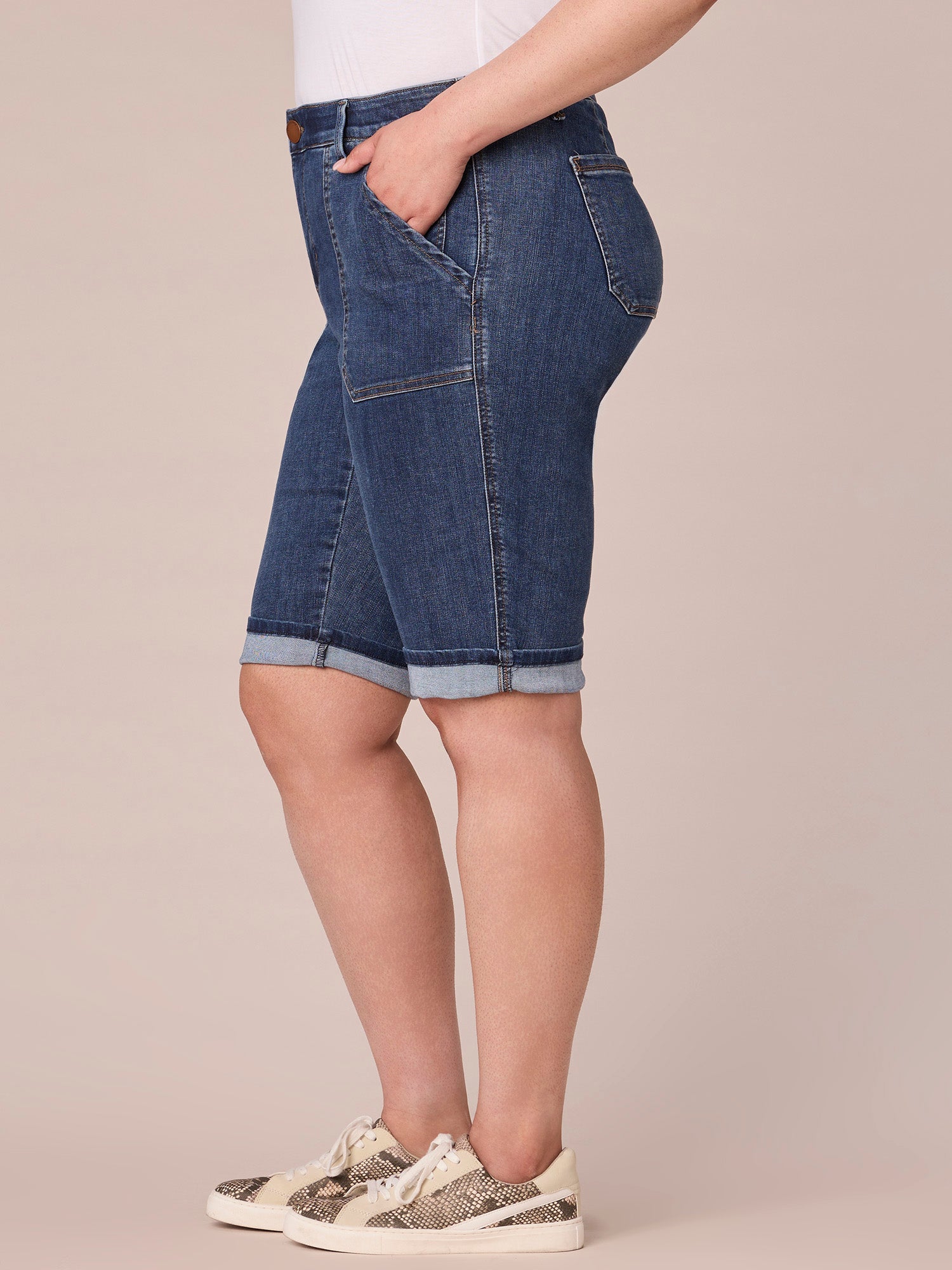 "Ab"solution Plus Size Coin Pocket Bermuda Short with Cuffed Hem