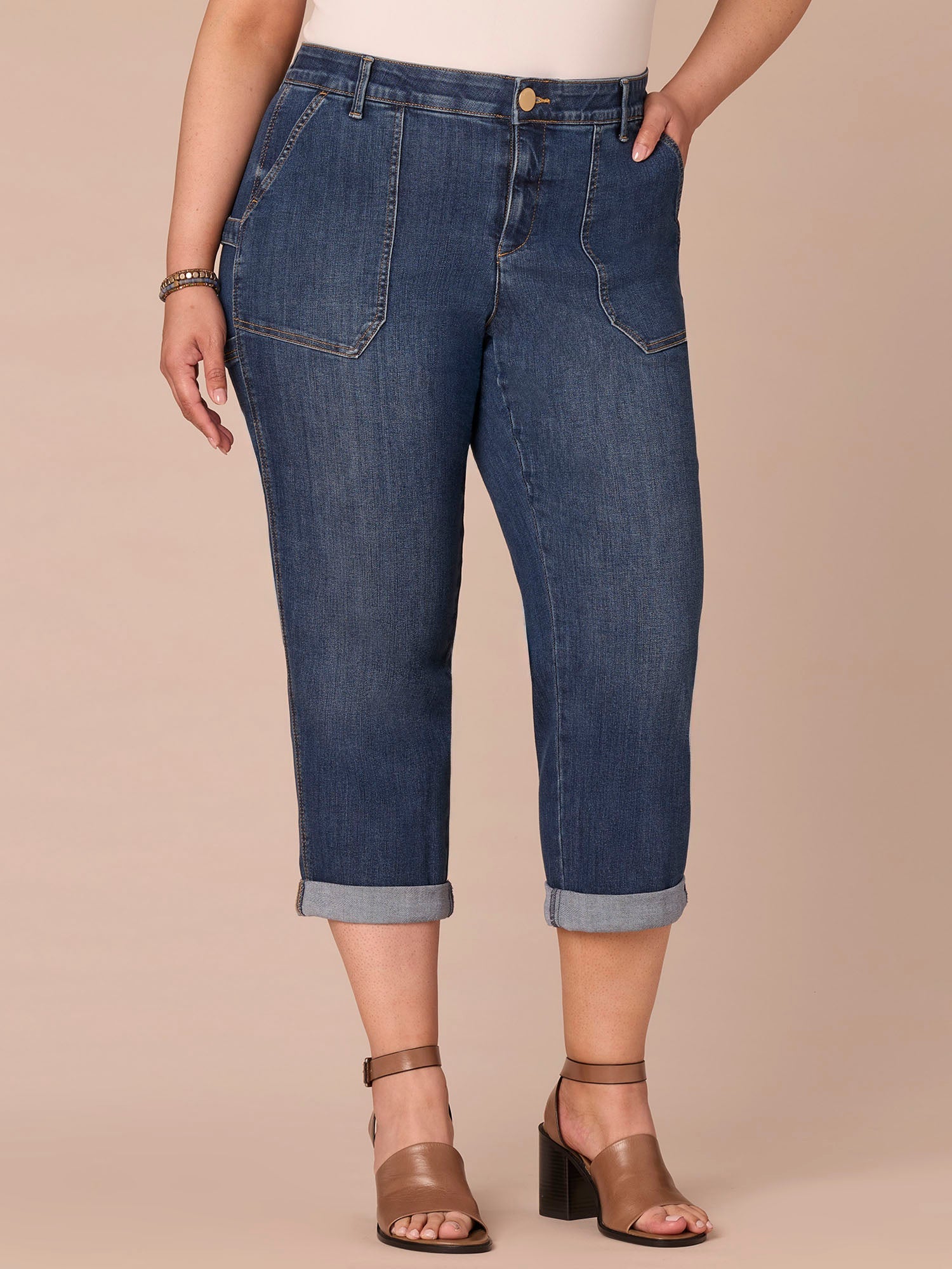 "Ab"solution® High Rise Patch Pocket Roll Cuff Plus Size Utility Jeans