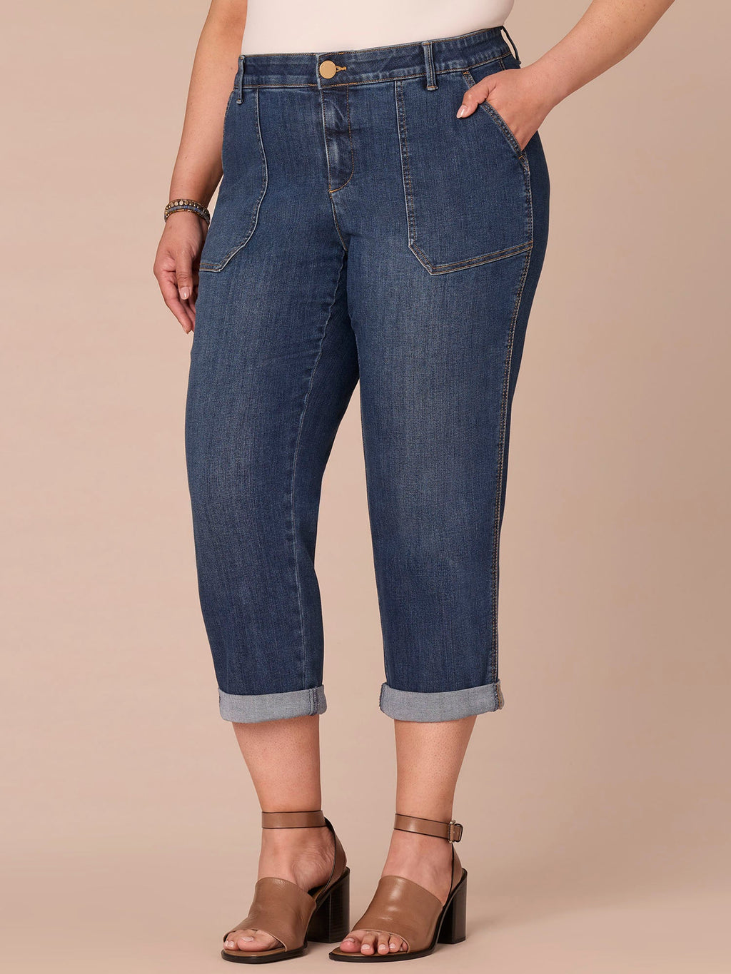 "Ab"solution® High Rise Patch Pocket Roll Cuff Plus Size Utility Jeans