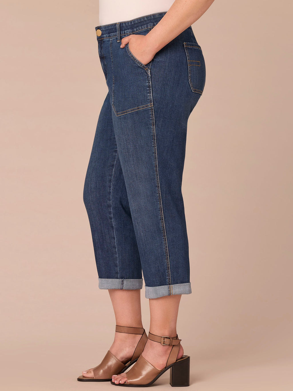 "Ab"solution® High Rise Patch Pocket Roll Cuff Plus Size Utility Jeans