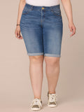 "Ab"solution Mid-Rise Bermuda Plus Size Shorts with Angled Dart Seams