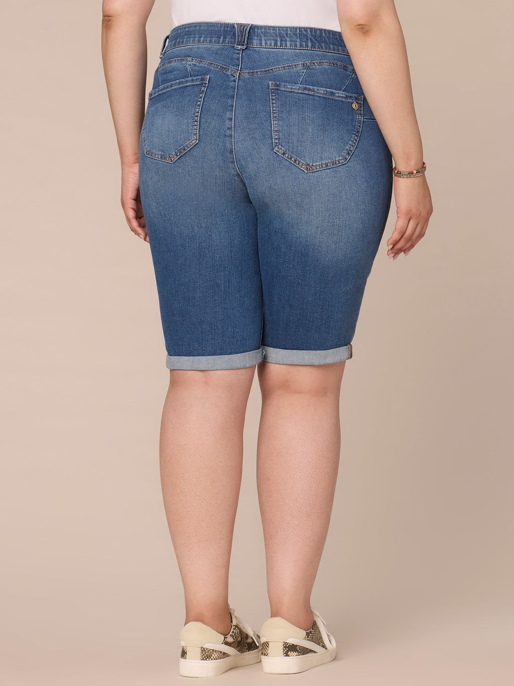 "Ab"solution Mid-Rise Bermuda Plus Size Shorts with Angled Dart Seams