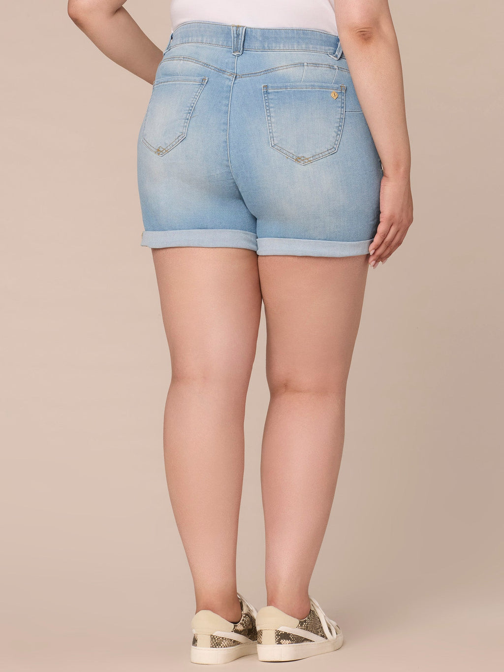 "Ab"solution Mid-Rise Plus Size Shorts with Angled Dart Seams