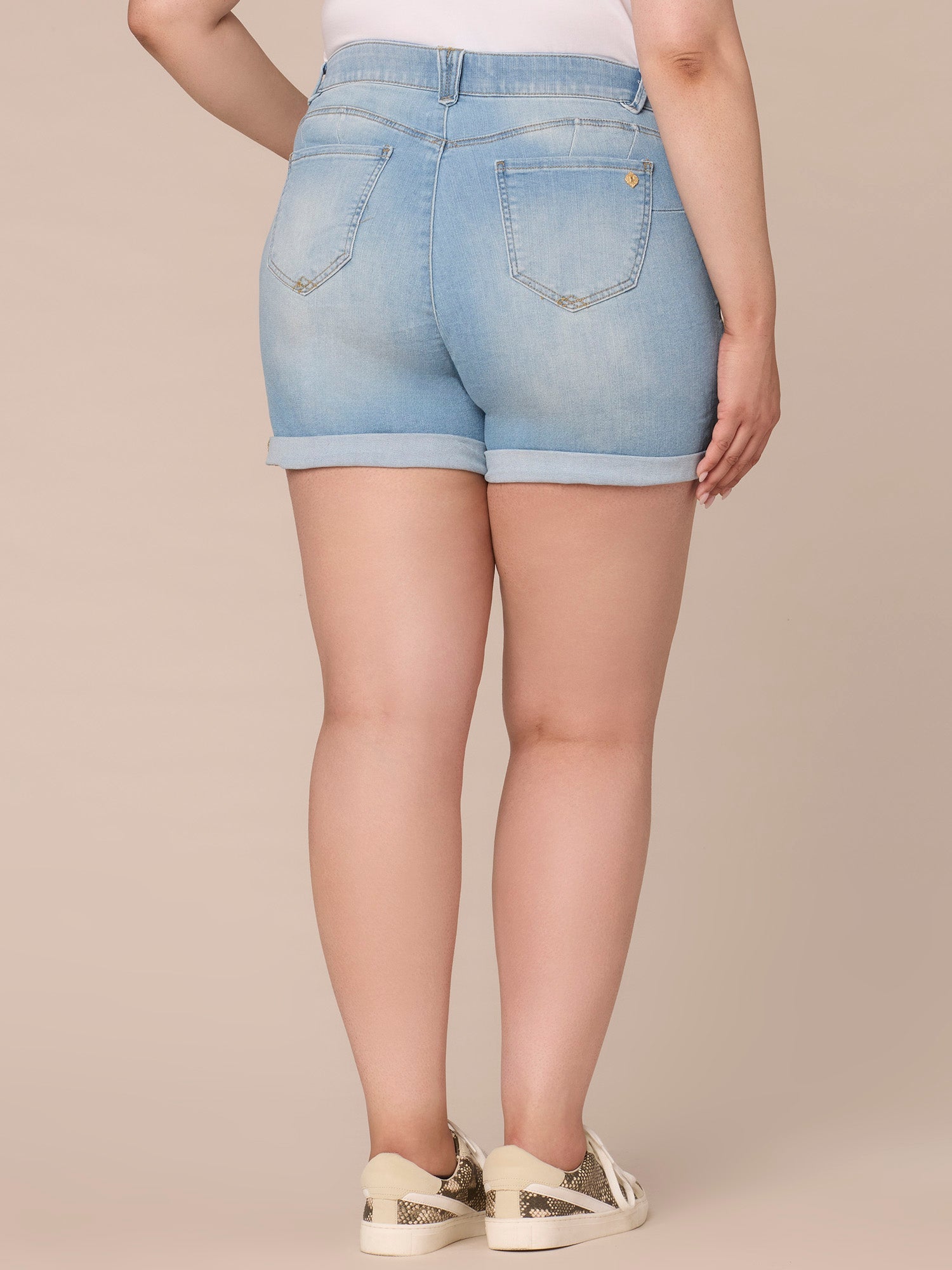 "Ab"solution Mid-Rise Plus Size Shorts with Angled Dart Seams