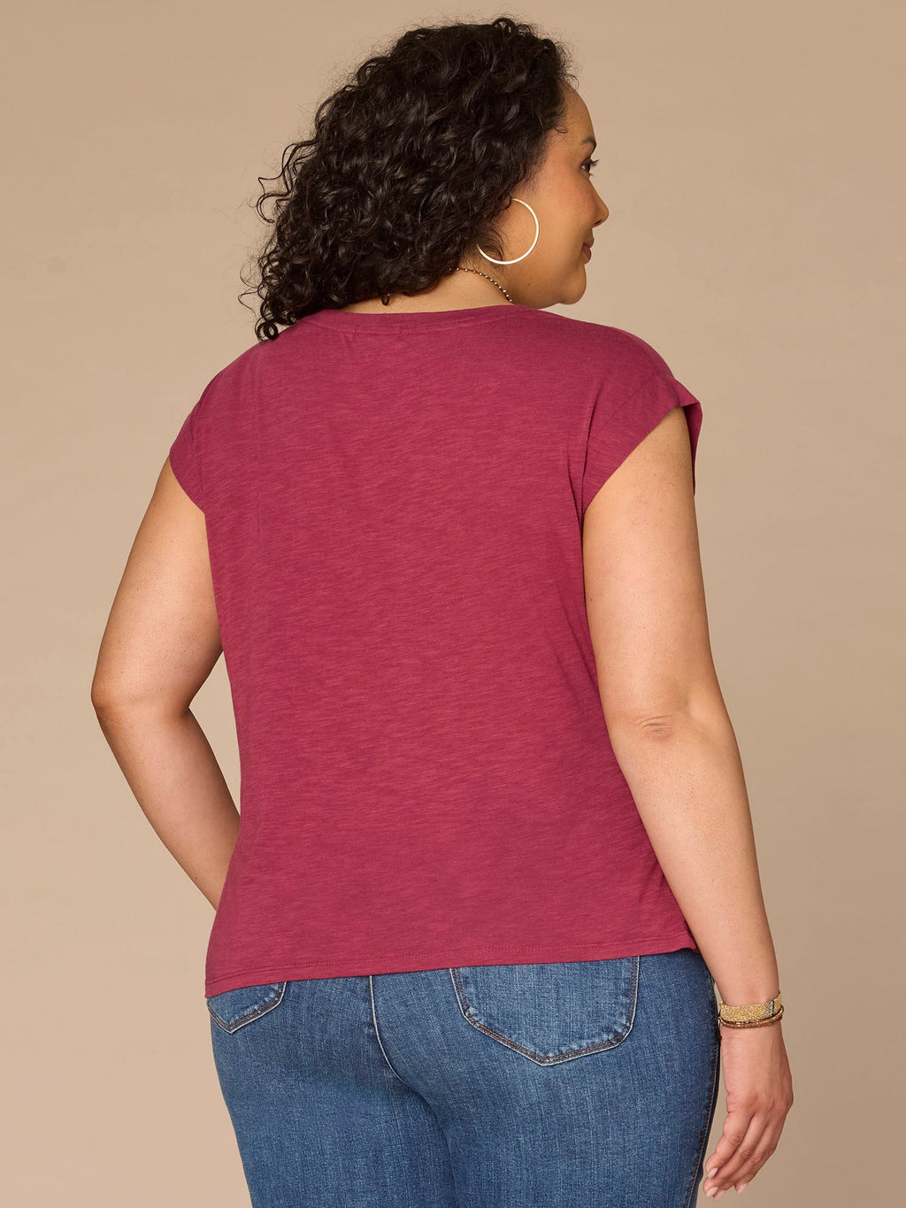 Cap Sleeve Scoop Neck Asymmetrical Ruching Printed Plus Size Knit Top