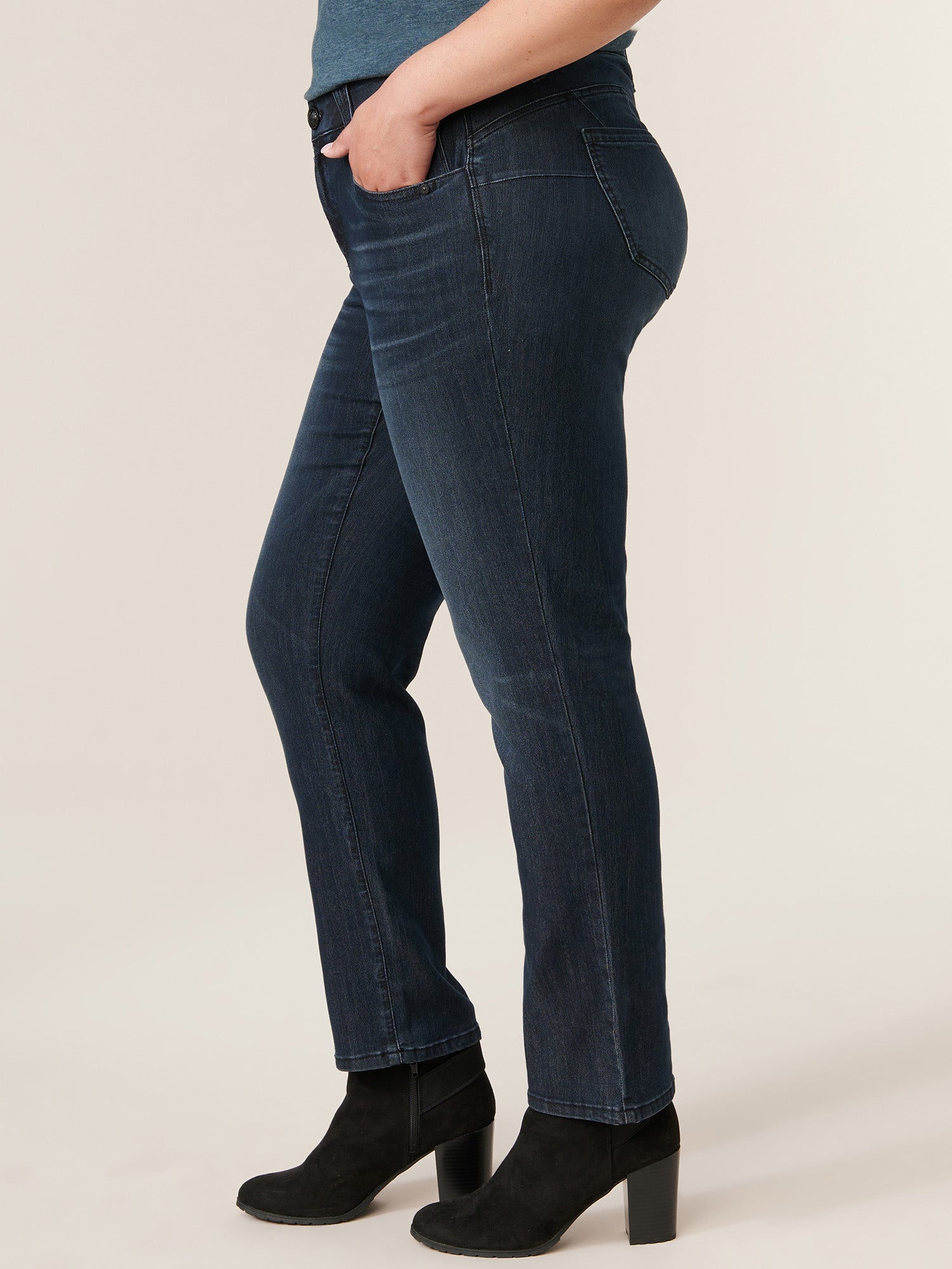 "Ab"solution® Mid Rise Dark Indigo Straight Leg Plus Jeans