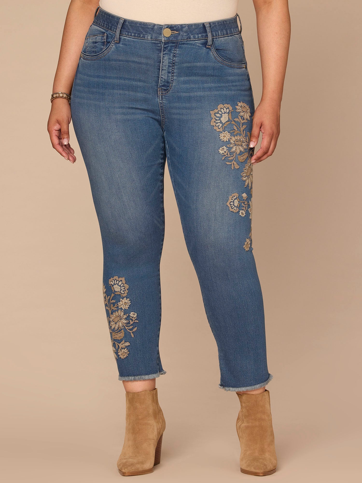 "Ab"solution® High Rise Seamless Floral Ankle Skimmer Plus Size Jeans