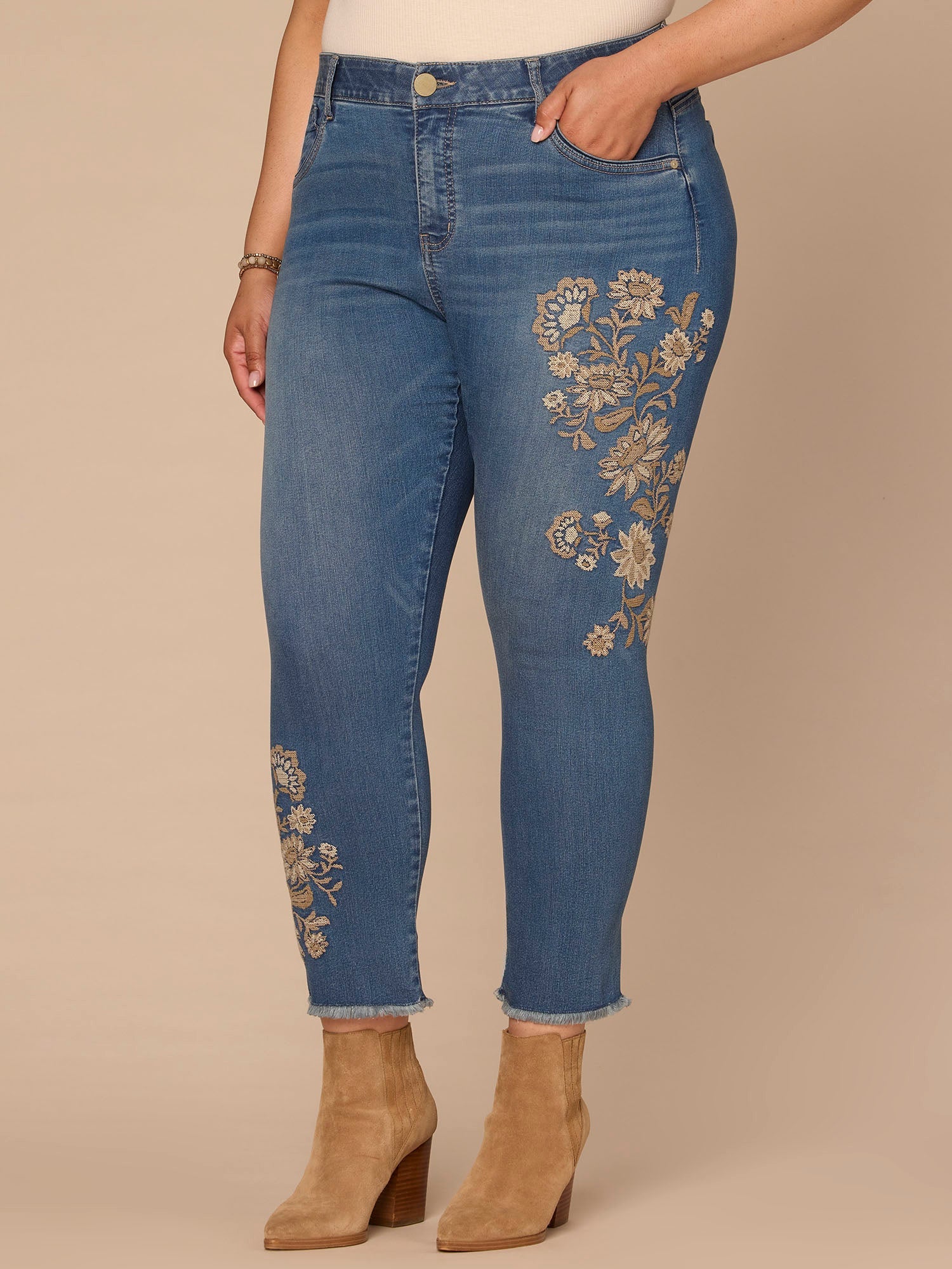 "Ab"solution® High Rise Seamless Floral Ankle Skimmer Plus Size Jeans