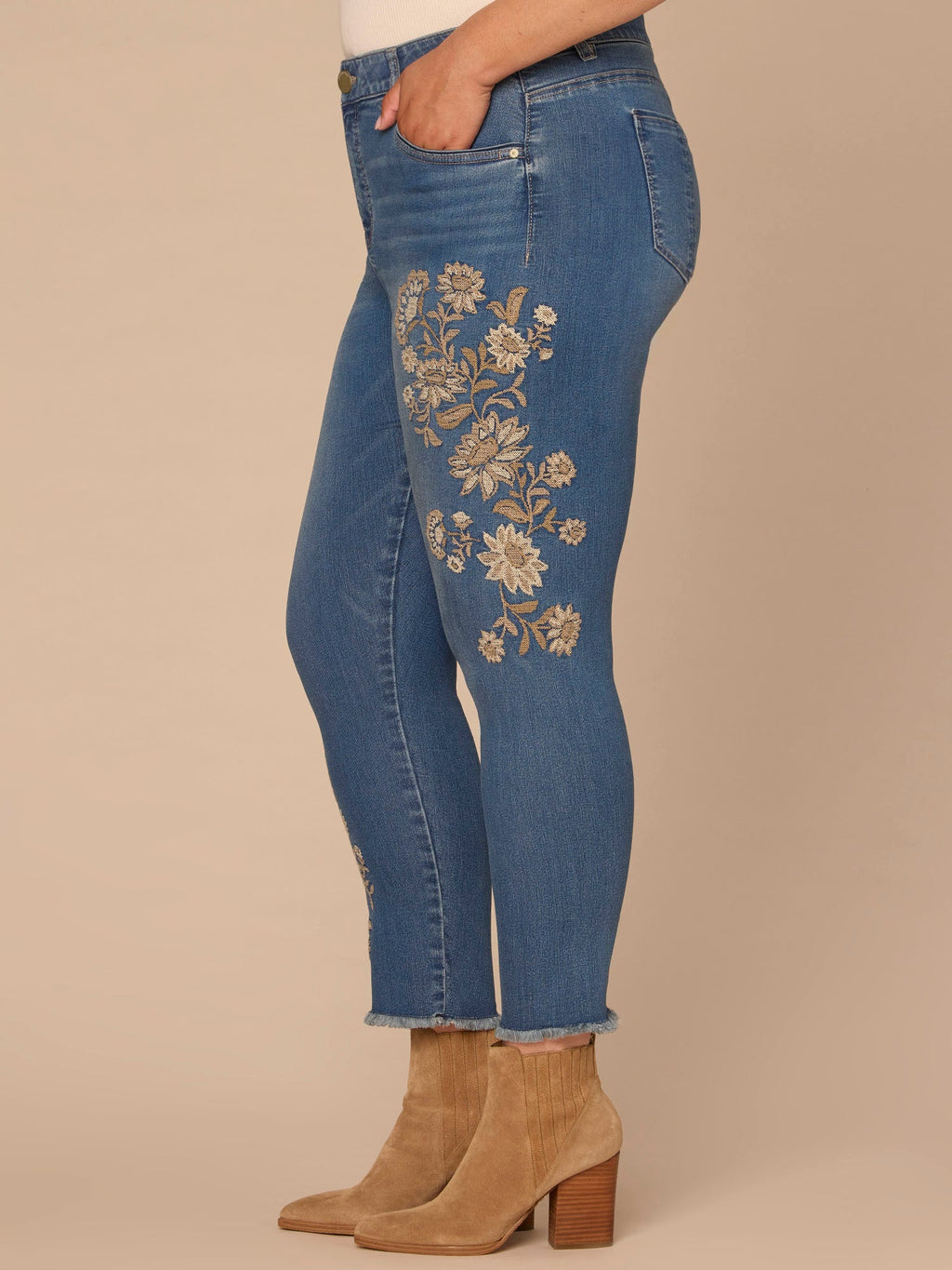 "Ab"solution® High Rise Seamless Floral Ankle Skimmer Plus Size Jeans