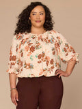 Blouson Sleeve Scoop Neck Bubble Hem Floral Print Plus Size Woven Top