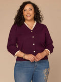 Double Layer Three Quarter Sleeve V-Neck Plus Size Sweater Cardigan